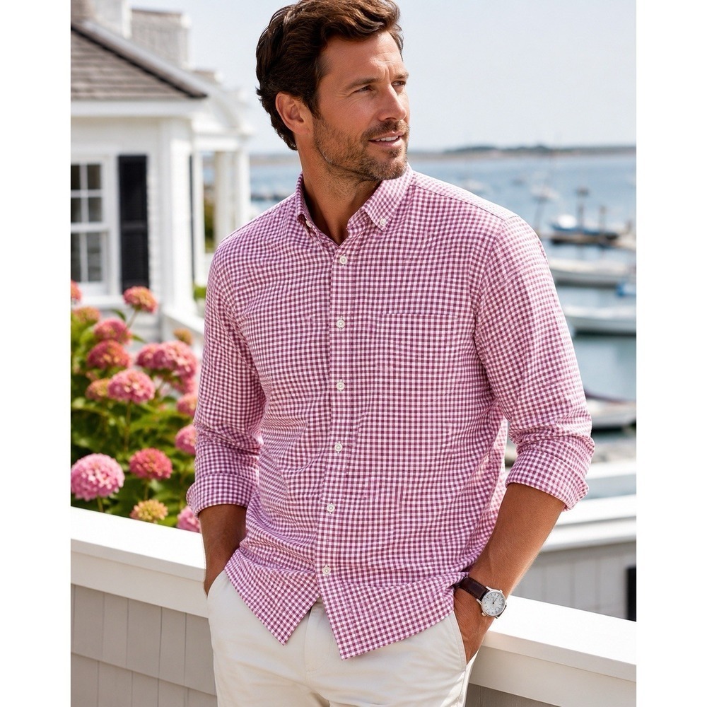 Peter Millar Dress Shirt Men's  XL Mauve Gingham Check Button Down LS Casual